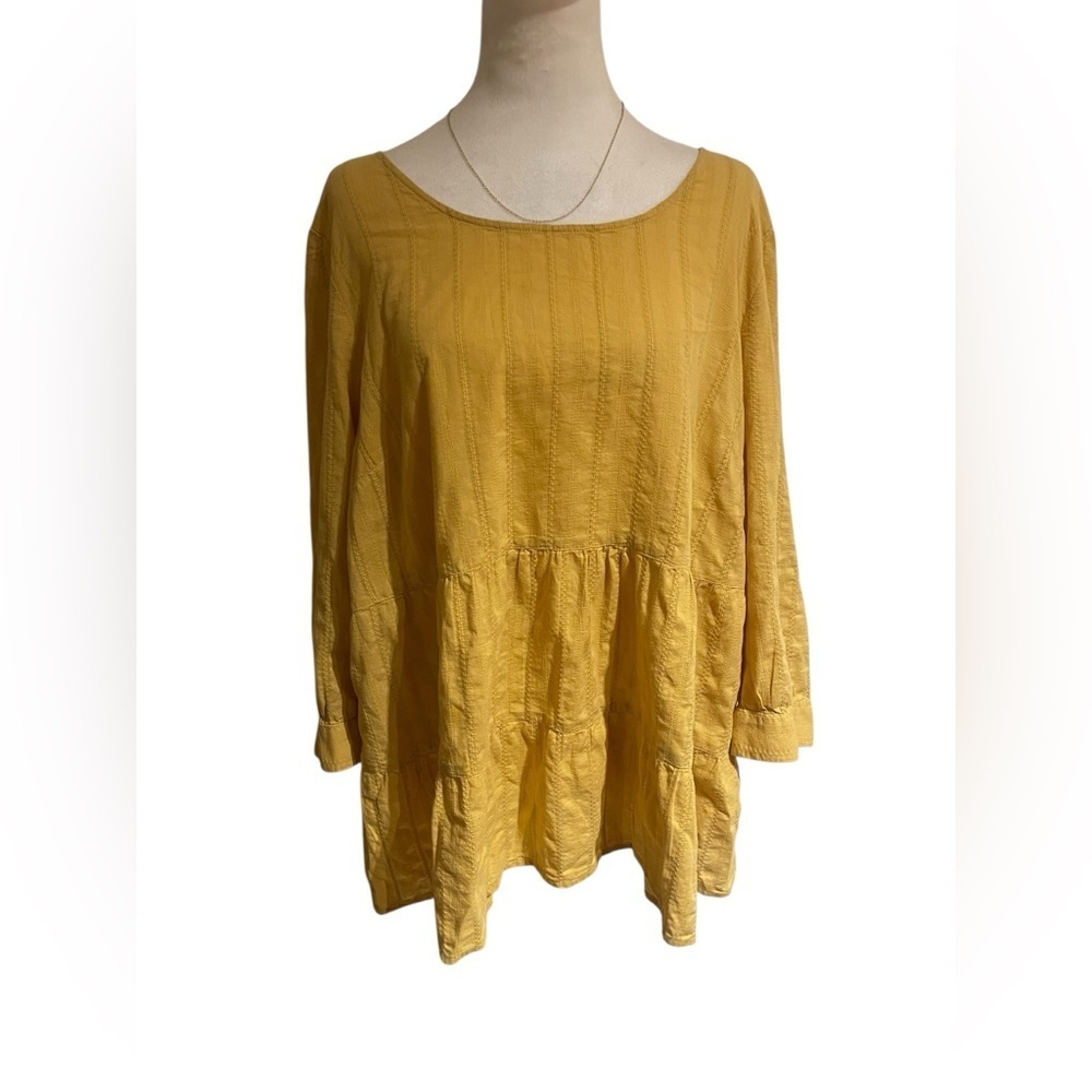 J.Jill Yellow Peasant Blouse Size L Cottagecore Prairie Boho Tiered Top